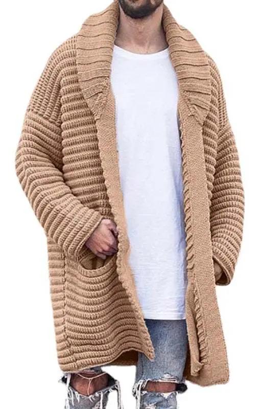 MENLL Chic Men's Lapel Cardigan: Stylish Mid-Length Knit - Men Shirts | MENLL